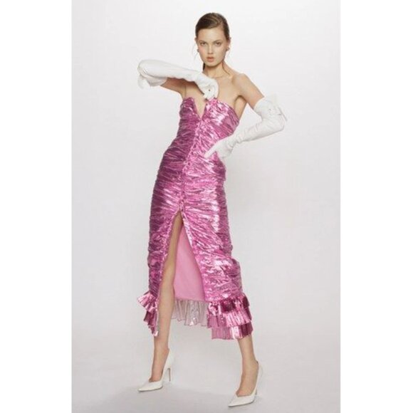 The Attico Ruched Metallic-Taffeta Midi Dress, Size 6 – NWT – $1869 - Picture 5 of 7